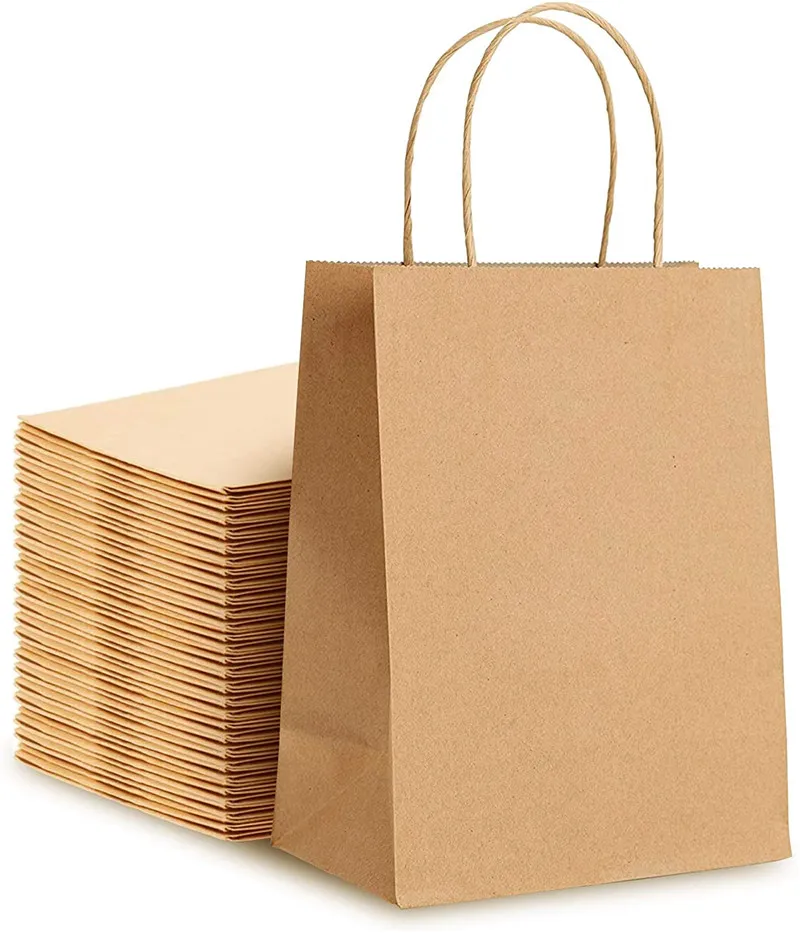 Brown Kraft Shopping Bags Paper Bag with Handles Gift Bags Packaging Recyclable Reusable Kraft Bags Wedding Pouches