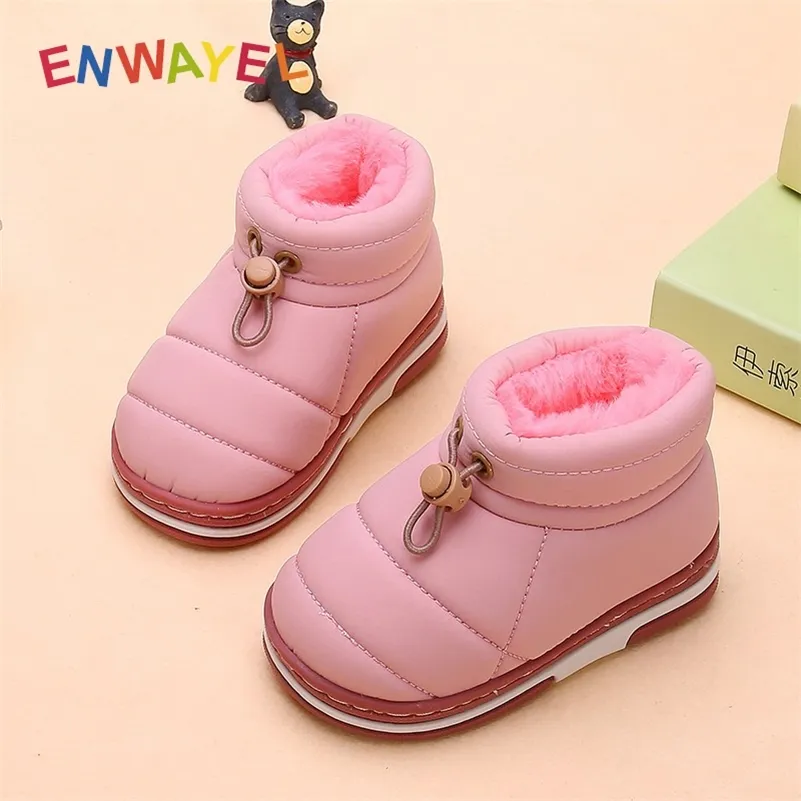 ENWAYEL Winter Snow Baby Winter Boots For Kids Soft Leather Ankle Fur
