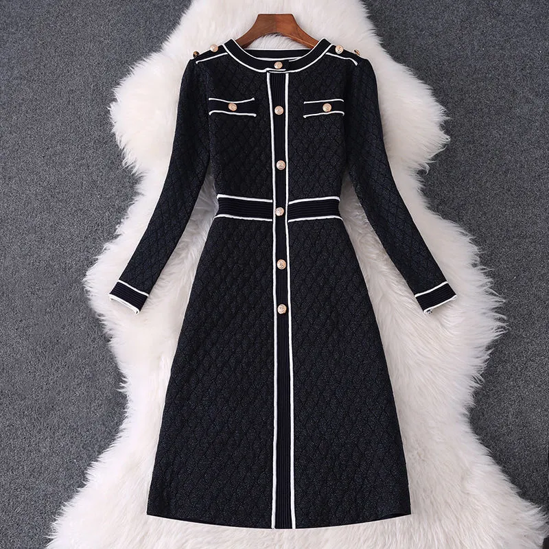 Long Sleeve Silk Knit Dress For Work Womens Retro Office Style Long Dresses  From Qiyuan03