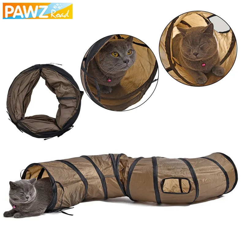 Drop shipping "S" Cat Toys Tunnel Long 1.2M Lovely Funny Design 2 Windows and 2 Holes Cat Tunnel Toys Kitten Puppy Pet Supplies LJ201125