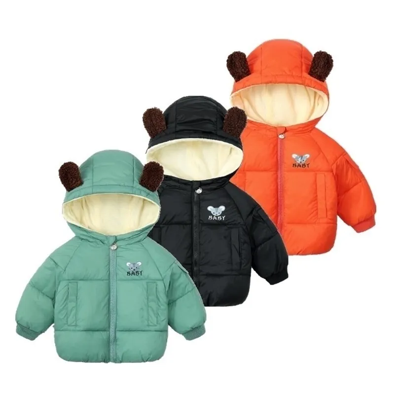 Casaco para crianças para meninas inverno bebê meninos manga longa desenhos animados à prova de vento crianças outwear cores de doces bonito com jaquetas quentes com capuz LJ200828