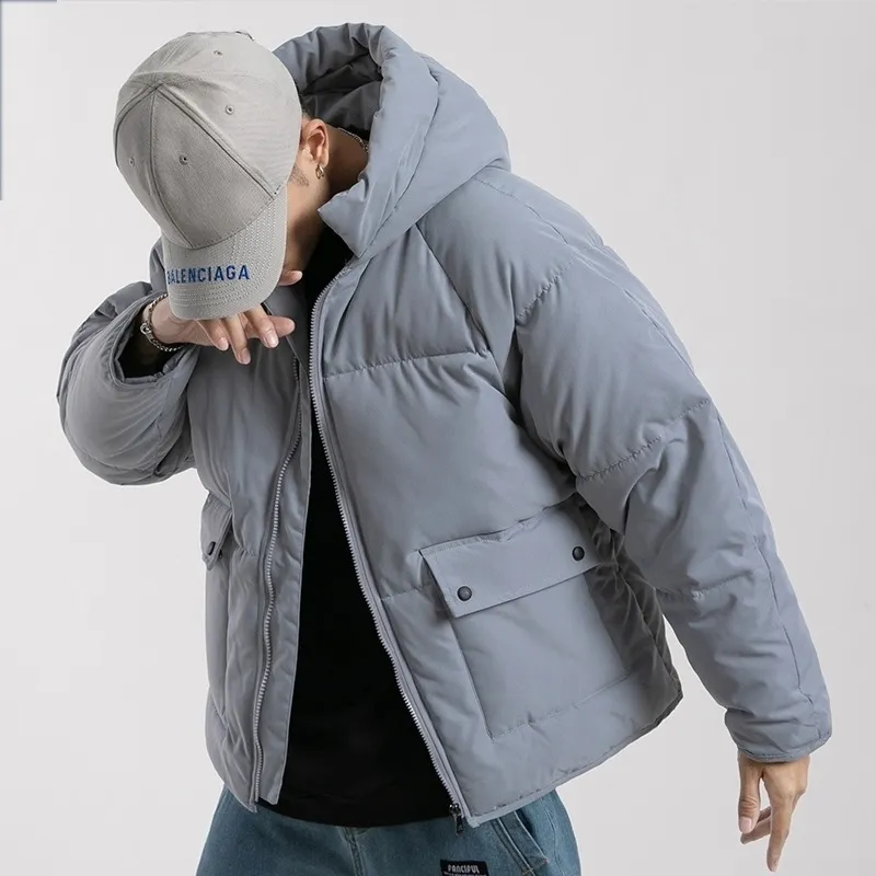 Streetwear Veste d'hiver Hommes Cargo Parkas Épaissir À Capuche Slim-Fit Coréen Solide Manteaux Occasionnels Mode Mâle Chaud Coton Vêtements Nouveau 201126