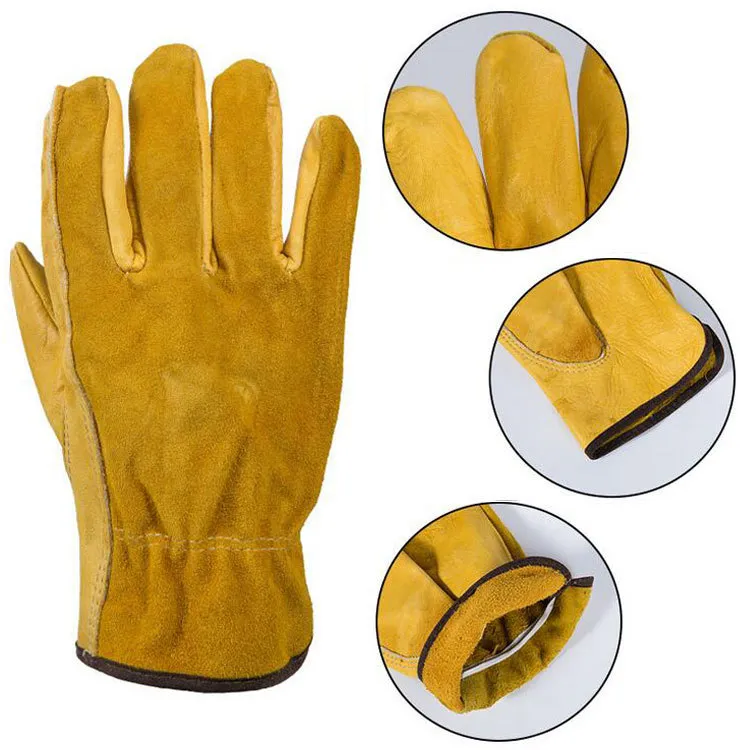 Work Gloves Cowhide Leather Men Working Welding Gloves Safety Protective Garden Sports Wear-resisting Gloves Q0114