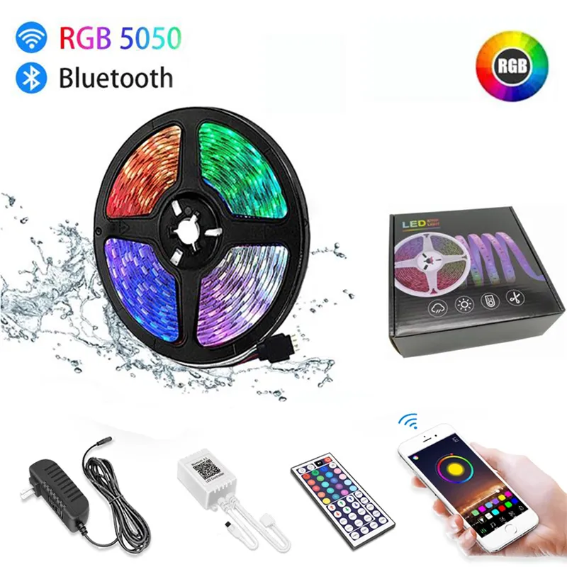 Bluetooth LED Strip Light RGB 5050 Flexible Ribbon LED Light Strip DC12V 5M 10M Remote Full Kit For Living Room Bed Room Kitchen