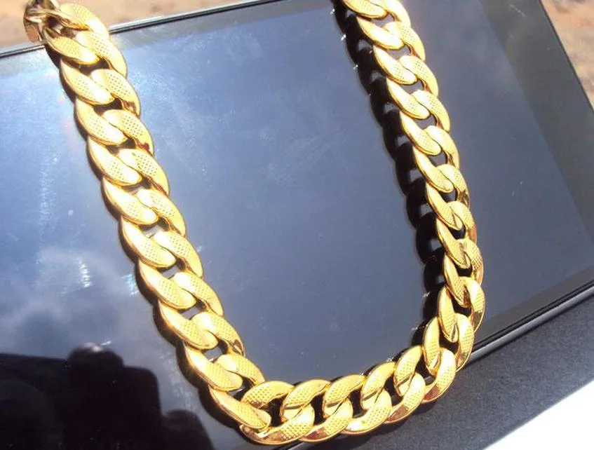 24k 100% Link Not Chain Gold Not 23 6inch Sand Necklace Cuban Real Solid Solid Gold Sequence Two-sided Money287Q