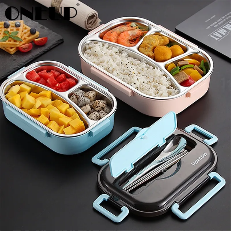 Onep Portable 304 Boîte à lunch en acier inoxydable Nouveau compartiment de style japonais chaud Bento Box Cuisine Conteneur alimentaire étanche 201029