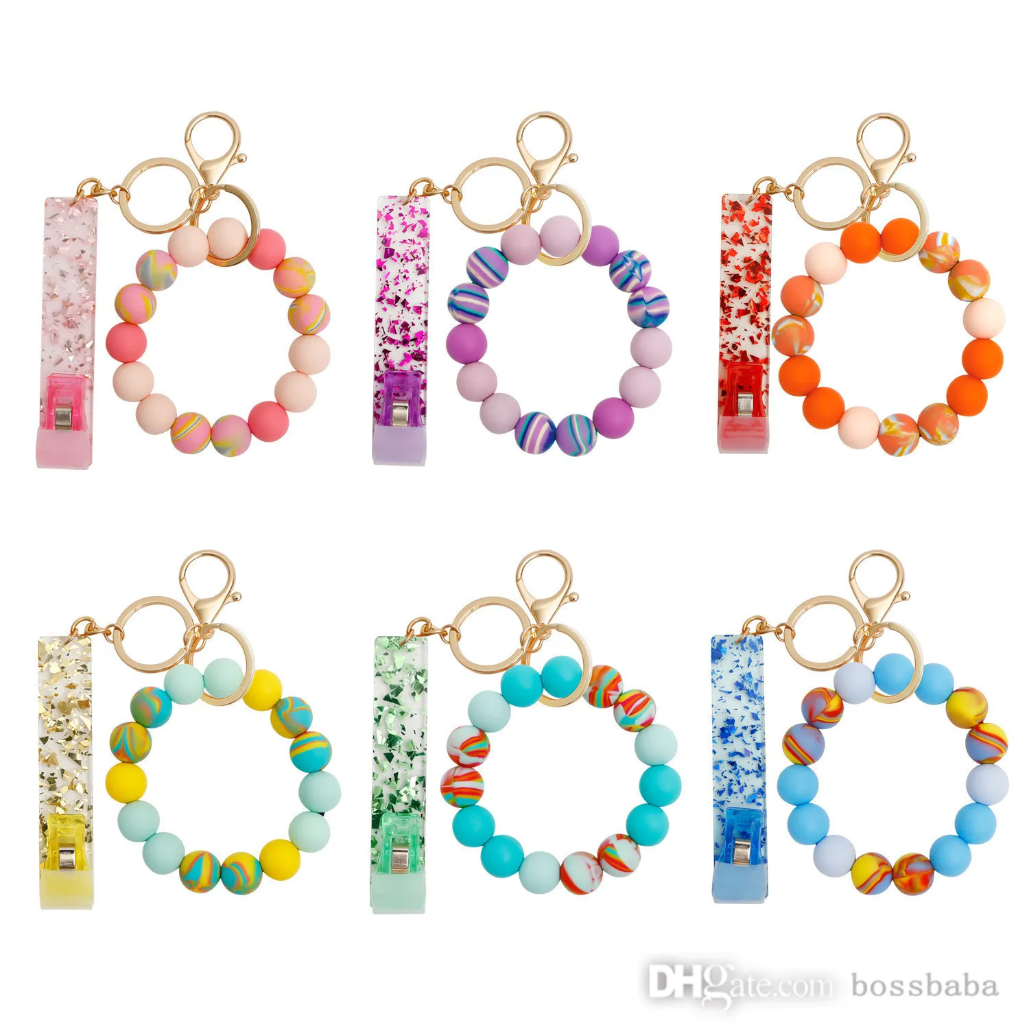 Cute Keychains Wrist Key Chain Silicone Beads fashion Bank Card Grabber For Long Nail ATM Keychain Cards Clip Nails Key Rings