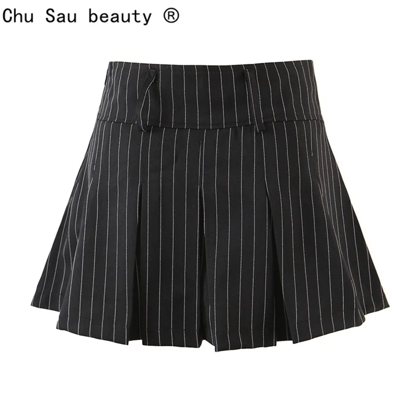 Vintage college style sexy high waist striped pleated skirt woman slim fit kawaii short mini for girl spring summer 220216