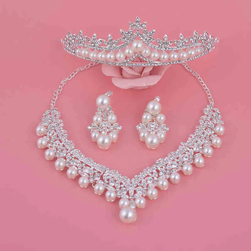 Moda de luxo 2018 colares brincos tiara rhinestone cristal pérola casamento festa de noiva atacado conjuntos de jóias nupciais