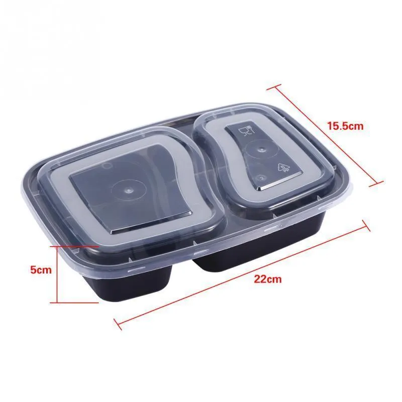 10 Stück Kunststoff Bento Mahlzeit Aufbewahrung Lebensmittelzubereitung Lunchbox 2 Fach wiederverwendbare mikrowellengeeignete Behälter Home Lunchbox Y200429