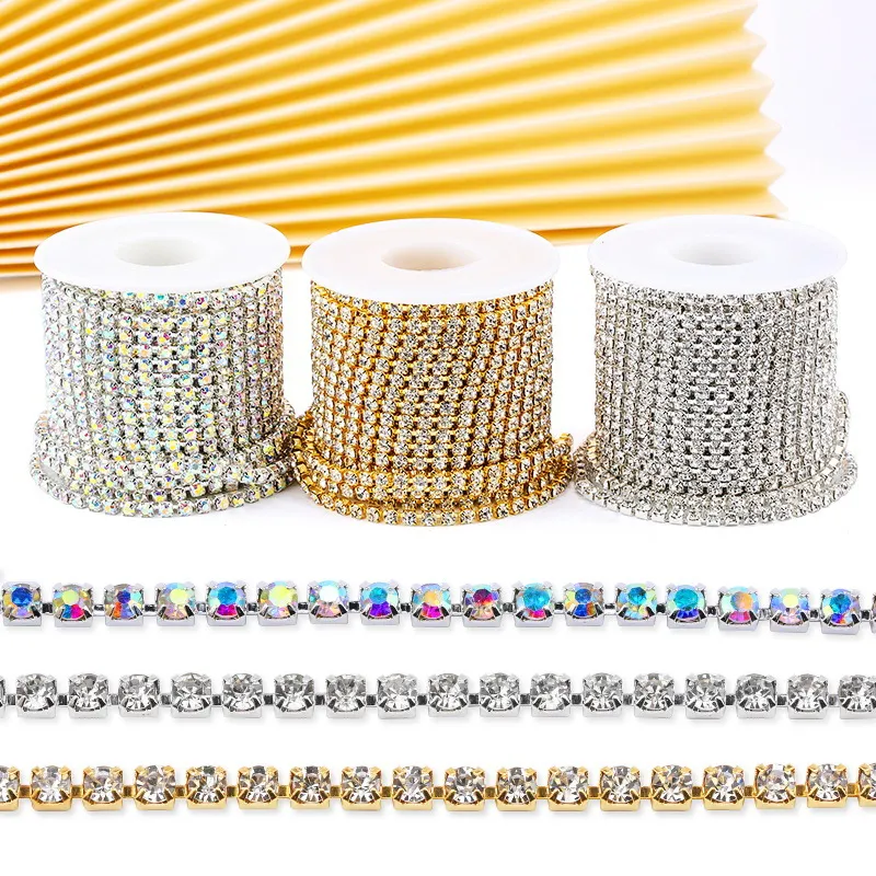 Party Decoratie Sparkly Rhinestone Crystal Ab Cup Chain Flat Back Sew Lijm Trim DIY Bruids Bruiloft Levert 10m / Roll