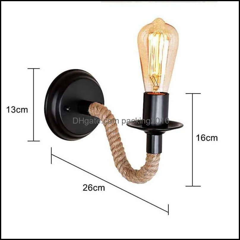 Wall Lamp Vintage American Rope Retro Sconce Light For Industrial Decor Bedroom Beside Living Room E27 110V 220V