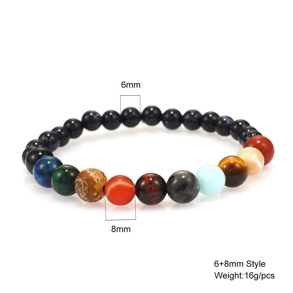 galaxy eight planets beaded bracelet men natural stone universe solar system yoga chakra bracelets for men women jewelry 2019