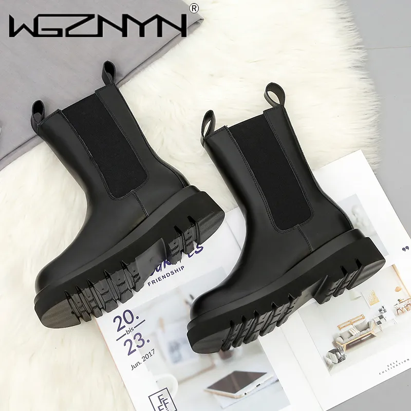 WGZNNYN 2022 CHELSEA BOOTS BOOTS BRAND Дизайнер женская обувь PU кожаные ботильоны черные женские осенние моды платформы сапоги