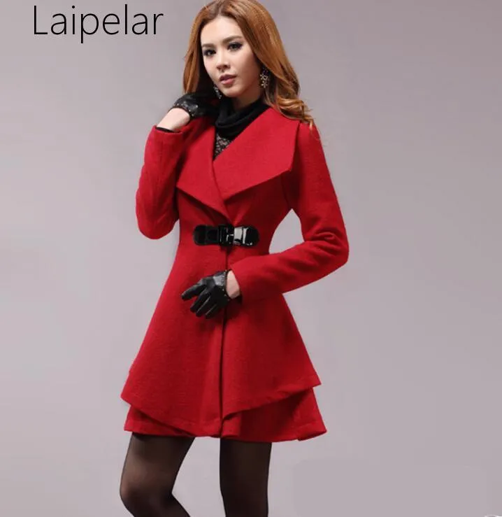 Fashion Womens Short Coat Female Winter Belt Slim Wool Blend And Jacket ...