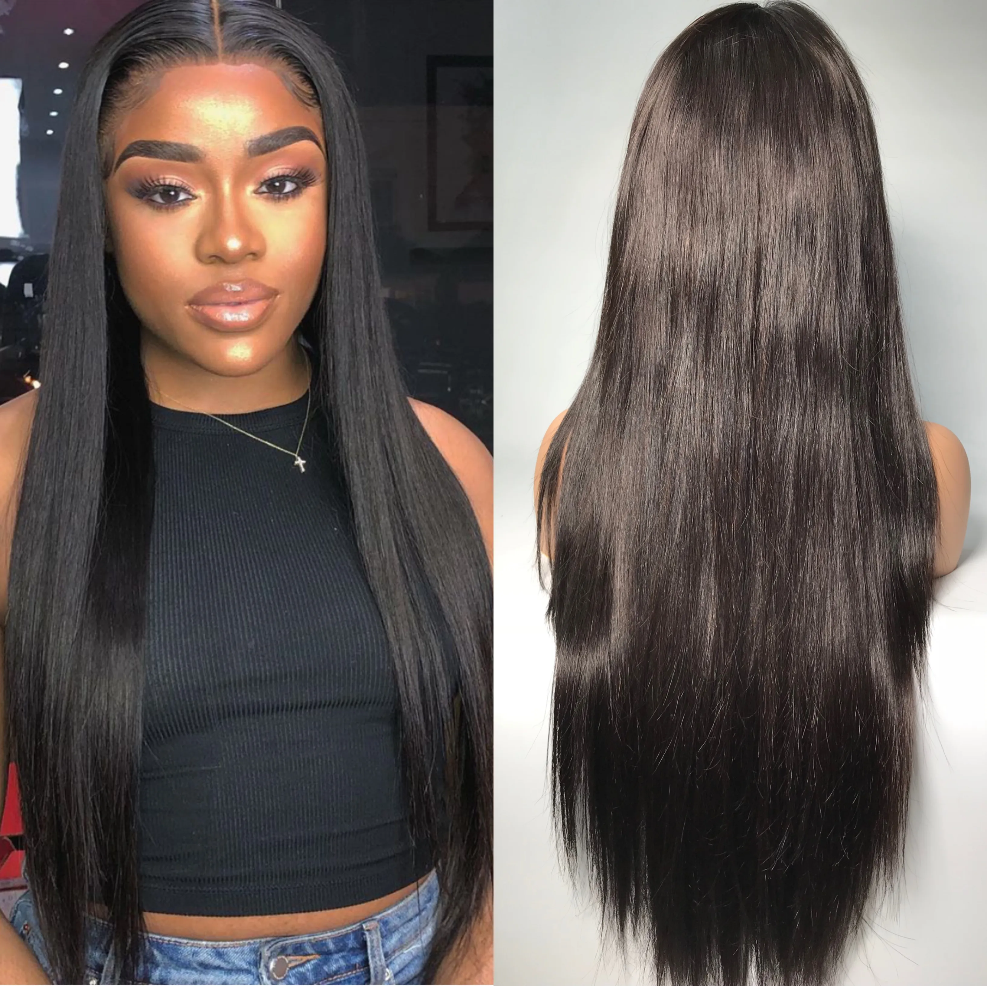 Silky Straight Lace Front Wig Brazilian Virgin Human Hair Lace Front Wigs for Women Natural Color