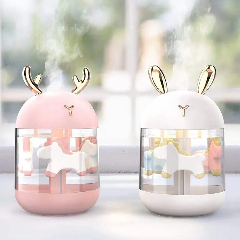 300ml 공기 가습기 귀여운 Hobbyhorse 초실 LED USB AROMA 에센셜 오일 디퓨저 사무실 자동차 습기 공기 정화기 미스트 메이커