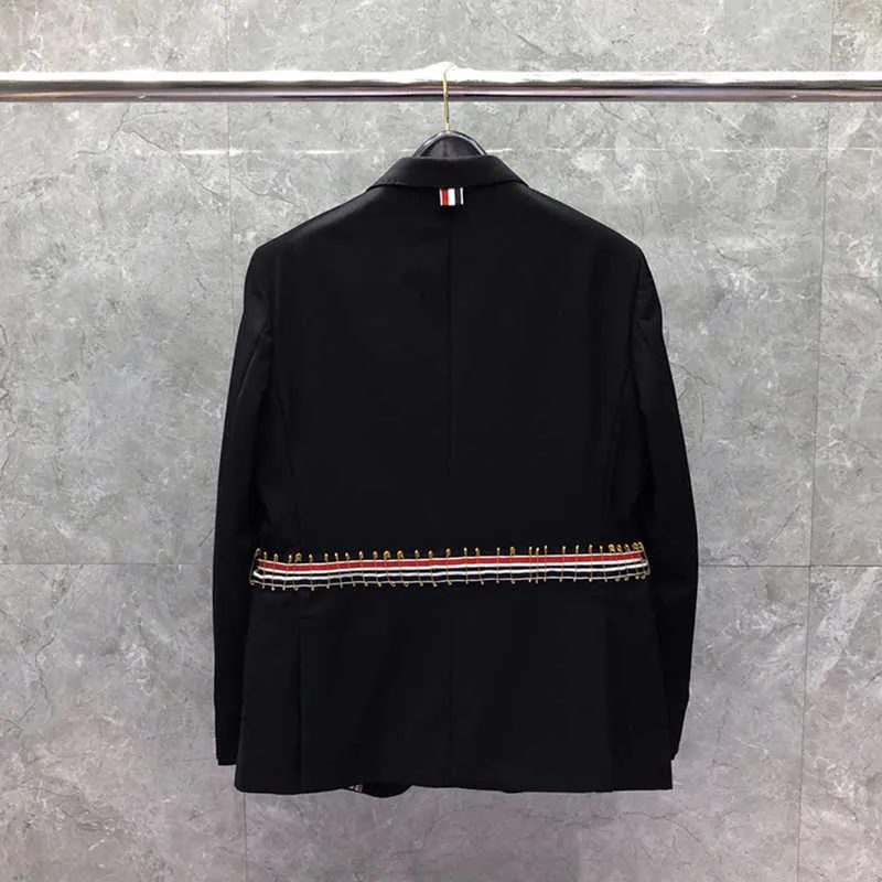 完全限定 Tbトムとブラウンの男性スーツ高品質のファッションブランド男性のジャケットクラシックソリッドカジュアルな正式なブレザーパッチワークストライプ 店舗用 Peradi Or Id