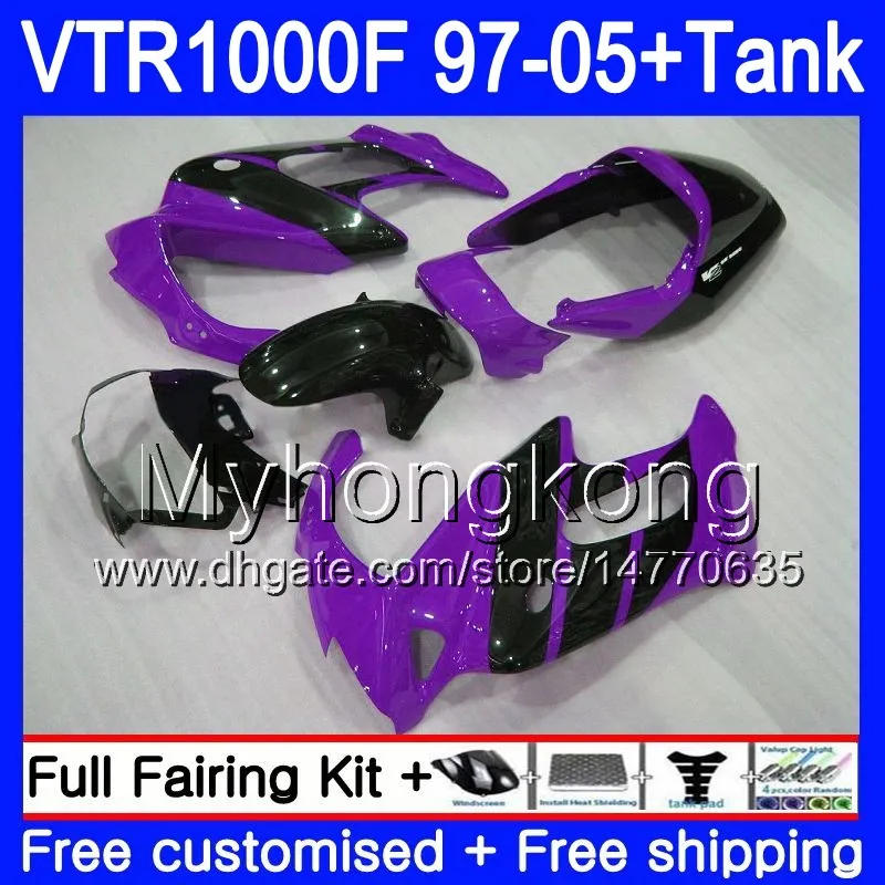 Fairing For HONDA SuperHawk VTR1000 F 1997 1998 1999 2000 2001 56HM.200 VTR 1000 F 1000F VTR1000F 97 98 99 00 01 05 Purple black Body+Tank