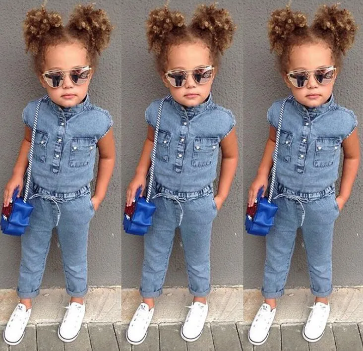 Toddler Kids Girl Denim Romper Jumpsuit Outfits Playsuit Tracksuit Summer Clothes 1-6Y LY115