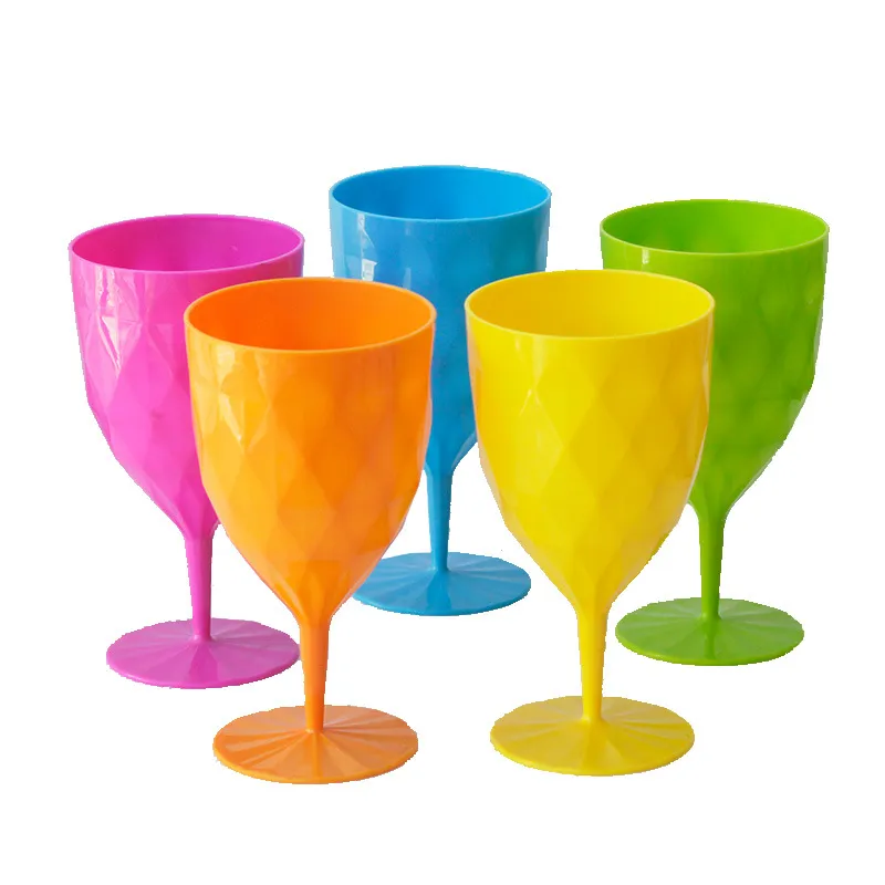 12oz Plastic Champagne Flutes PP Colorful Plastic Red Wine Champagne Flutes 6pcs/set Disposable Wine Mug