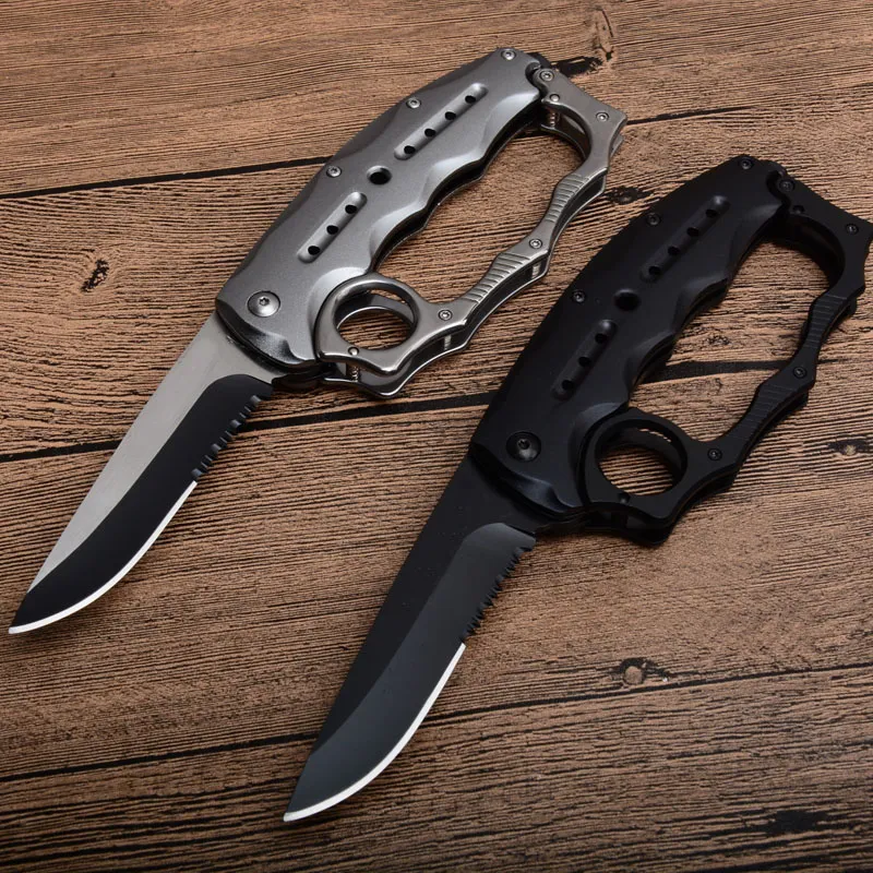 Top Qualität Knuckle Survival Klappmesser 440C Black Drop Point Klinge Aluminiumlegierung Griff Taktische Messer mit Kleinkasten