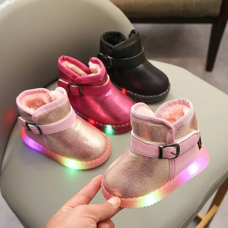LED Children Snow Boots USB Charge Waterproof Boots for Boys Girls Luminous