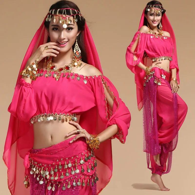 Vestido de danza del vientre para mujer, disfraz indio de Bollywood, faldas  de gasa, trajes de baile del vientre, trajes de 5 piezas