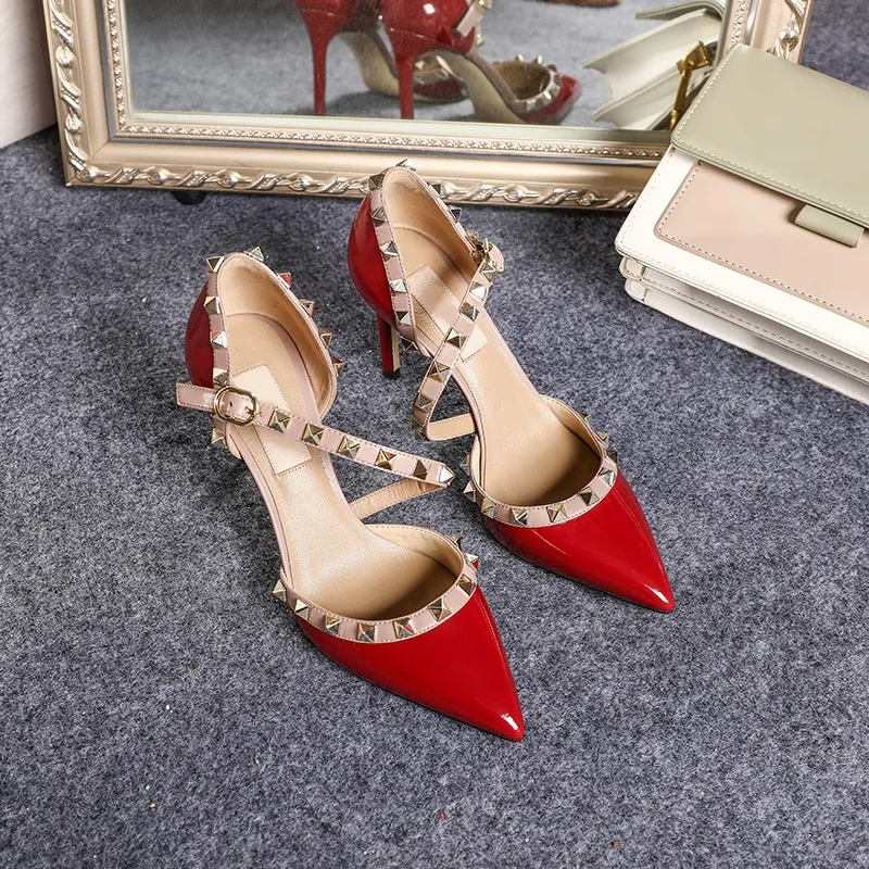 Studded Heels Classics Sandals Dress Shoes Vintage Pointed Toe High Heel Sandals 2023 New Women Sexy Hot Pumps Party Wedding Low Nude Heels Ladies With Box