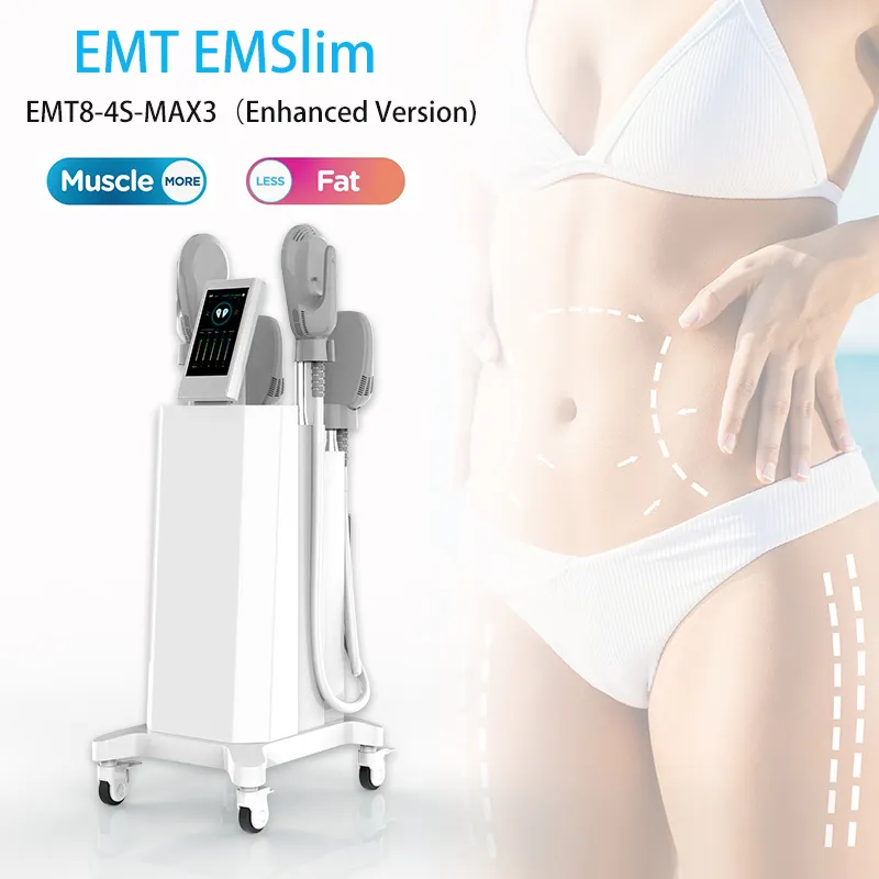 Neuestes Upgrade EMS EMT8 EMSlim nichtinvasive Körperkonturierung Muskelaufbau Fettreduktion Cellulite-Entfernung Emslim Beauty-Maschine mit 4 Griffen