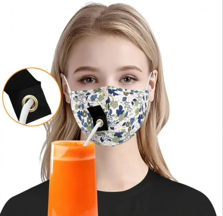 22 stilar Ansikts Maks Vuxna Barn Dricksmask med hål för halmdesigner dammtät designer bomulls munskydd