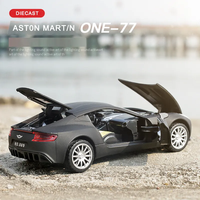Aston Martin One-77 Metal Toy Cars, 1/32 модели шкалы в литьевой 1/32, дети, присутствующие с функцией отвлечения назад / музыки / свет / открываемые двери LJ200930