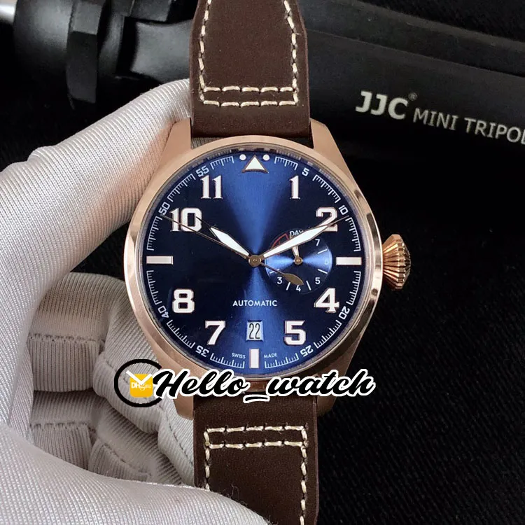 Special Grande Montre Montre D'Aviateur Little Prince Rose Gold Case IW500909 Blue Dial التلقائي تاريخ التلقائي 7 يوم احتياطي الطاقة رجالي ووتش الجلود حزام