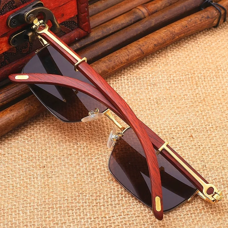 Wholesale-Vazrobe Glass Sunglasses Men Women Real Wood Frame+crystal Lens Brown Glasses Anti Eye Dry Protect from Glare UV40