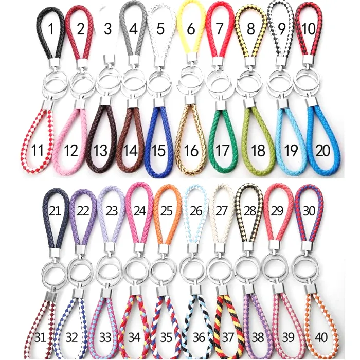 71 couleurs PU cuir tressé tissé porte-clés corde anneaux Fit bricolage cercle pendentif porte-clés titulaire voiture porte-clés bijoux accessoires