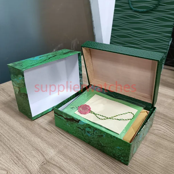 HJD GREEN CASES Quality Man Watch Wood Box Paper Bags Certificate Original Boxes For Tood Woman Watches Present Box Accessories Rol318W