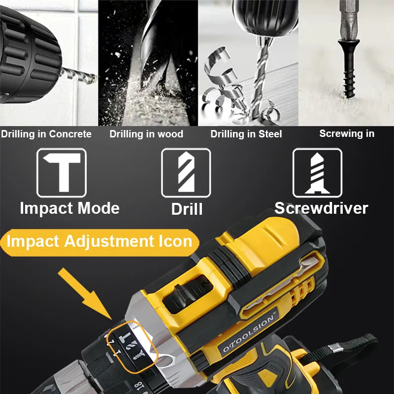 21V 1.5Ah Impact Drill Rechargeable Screwdriver Electric Tools Battery Impact Screwdriver Drill Impact+Power Tool Accessories