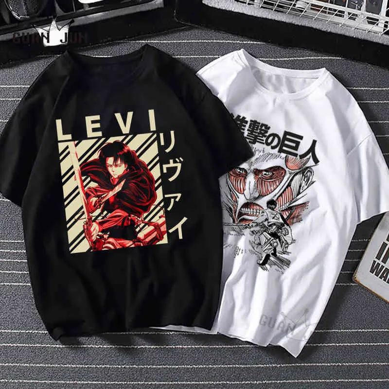 Harajuku Man Attack on Titan Shirts Ees Design Cotton Black Short-Sved Estetic Japanese Anime