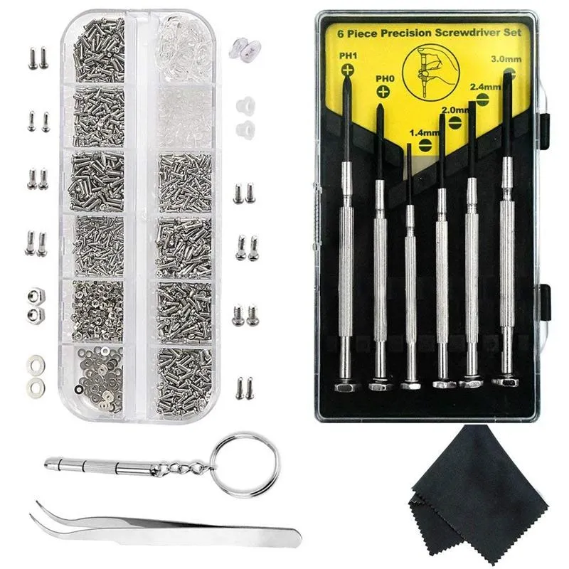 Kit de réparation de lunettes-1100 pièces petites vis et 10 plaquettes de nez avec 6 pièces tournevis pince à épiler pour lunettes lunettes de soleil Eye Glas