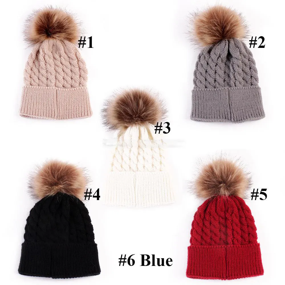 2020 Winter Baby Knitted Woolen Yarn Beanies Kids PomPom Beanie With Big Fur Balls On Top Outdoor Cap Kids Hats