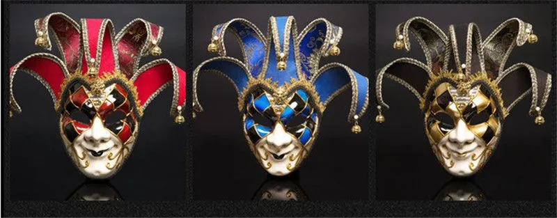 ジョーカーピエロマスク：ベルを備えた男性のための華やかなベネチアン