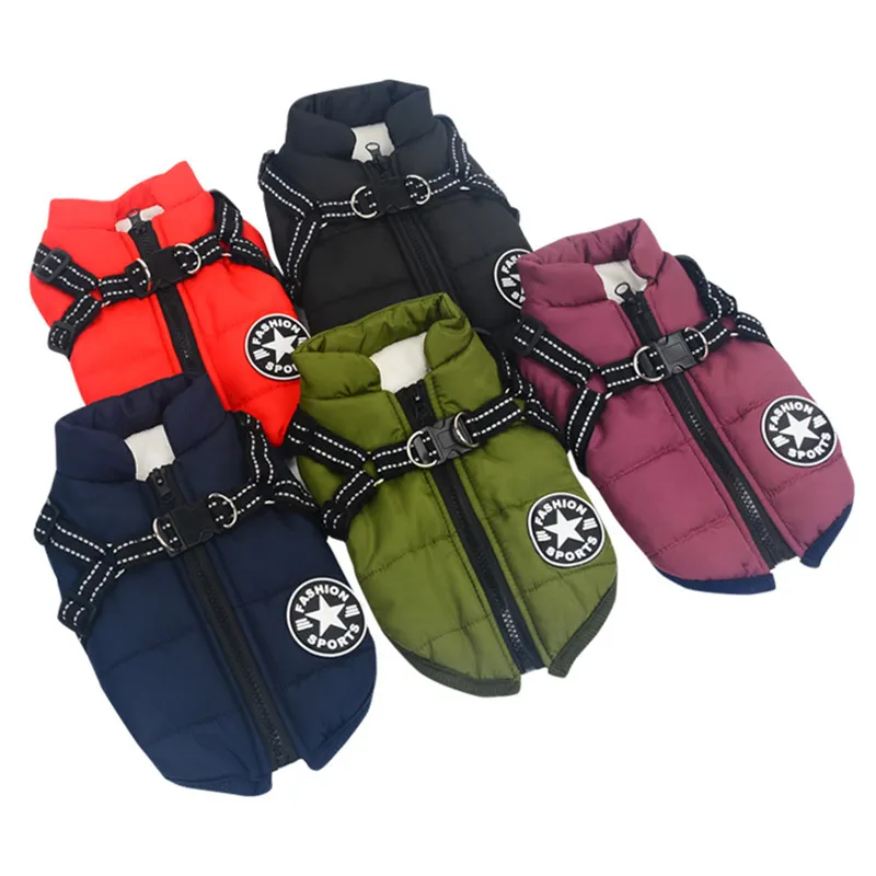 Grande jaqueta de cão de estimação com harness inverno roupas morno roupas para Labrador impermeável grande cão casaco chihuahua outfits de buldogue francês