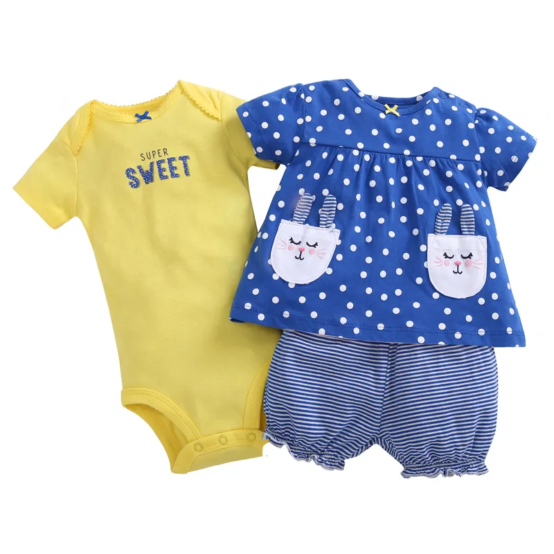 newborn baby girl clothes set summer outfit dot t-shirt tops+romper+shorts infant clothing new born costume suit outfits fashion