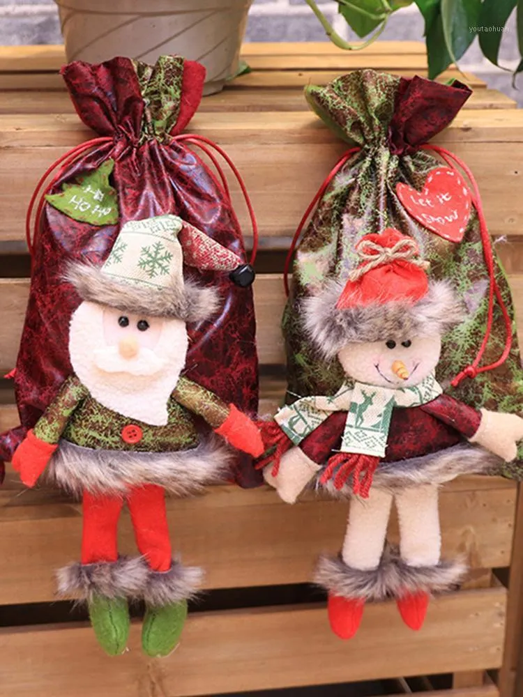 Décorations de Noël Grand Feutre Père Noël Bonbons Sac Enfants Cadeau Bas Poche À Cordon Pour La Fête De Noël Year1
