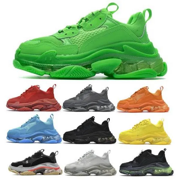 Men Women Fashion Designer Triple S Running Shoes Sneakers Neon Green Clear Sole Black Air Cushion 2022 Triple-S Platfor