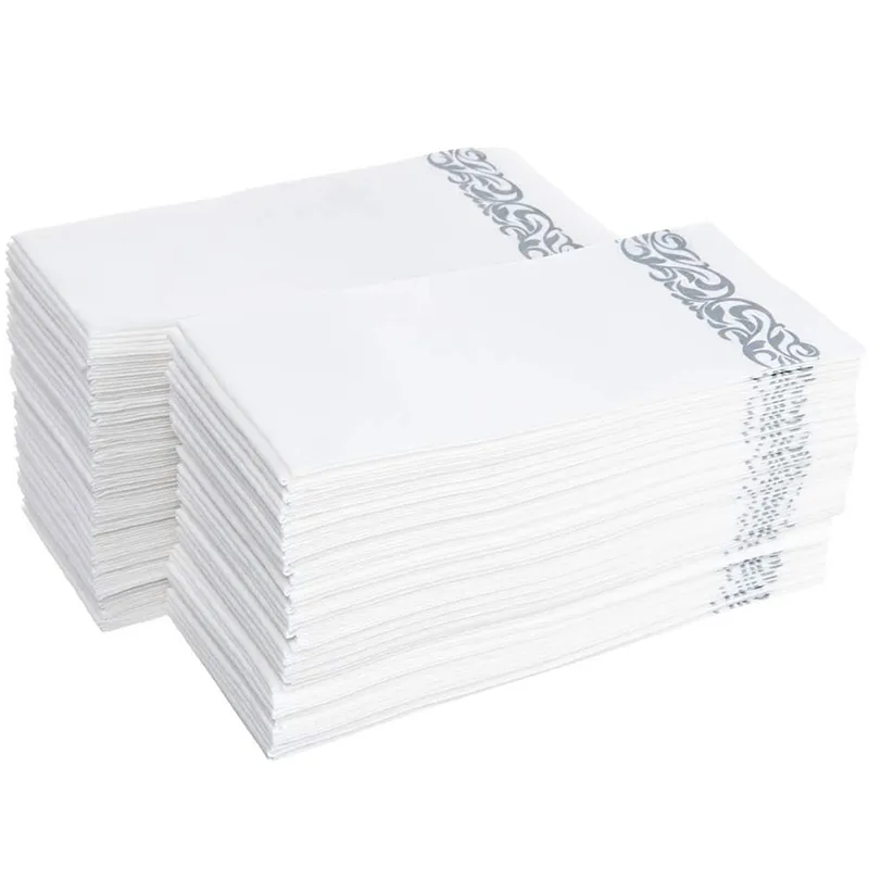 Serviette jetable Serviettes Visiteurs Salles de bains Mariages Papier doux et propre / 100 Blanc et Argent Y200328