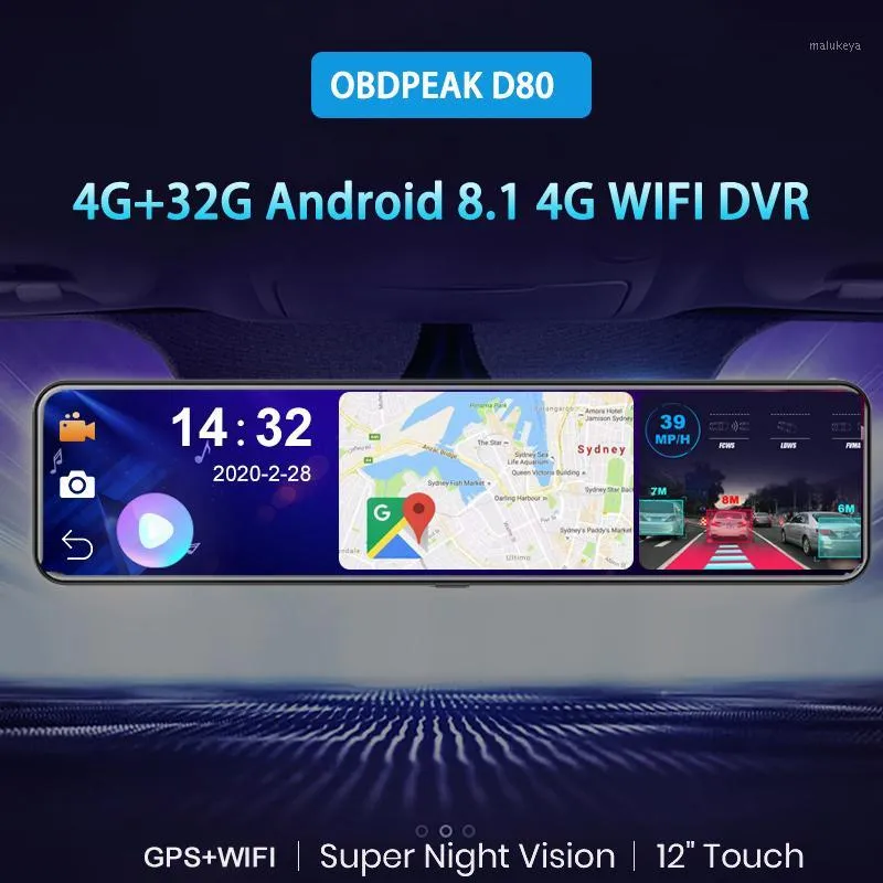 Obepeak D80 12 "Автомобильный видеорегистратор Зеркало заднего вида 4G Android 8.1 Dash Cam GPS навигация ADAS Full HD 1080P Автомобильный видеокамеры Рекордер DVRS1