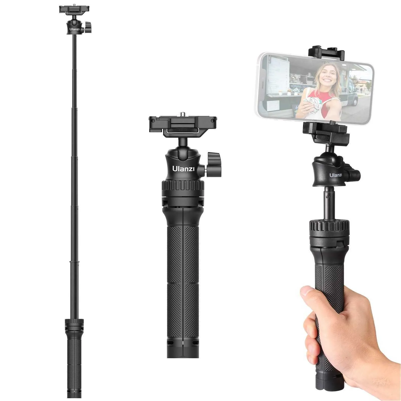 Assorgente Selfie Stick Treppiede Palmare Palmare Bracket Desktop Treppiede Stand 360 ° Adattatore a sfera girevole a 360 ° per smartphone Camera LED Video Light Stand