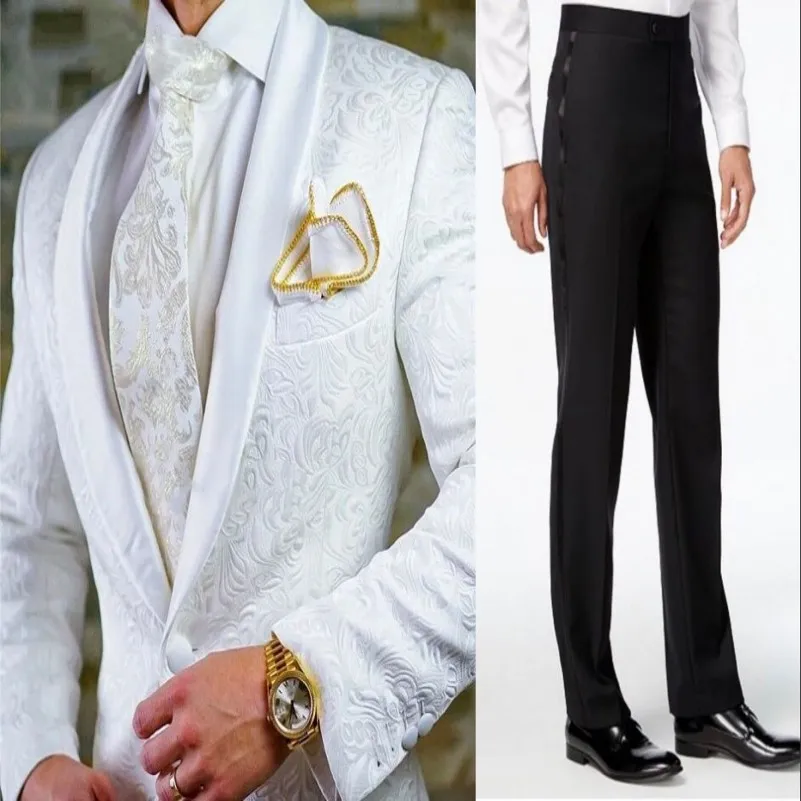 Nouvelle Arrivée Hommes Costumes Blanc et Noir Garçons D'honneur Châle Revers Marié Tuxedos De Mariage Meilleur Homme Blazer 2 Pièces (Veste + Pantalon + Noeud Papillon) L614