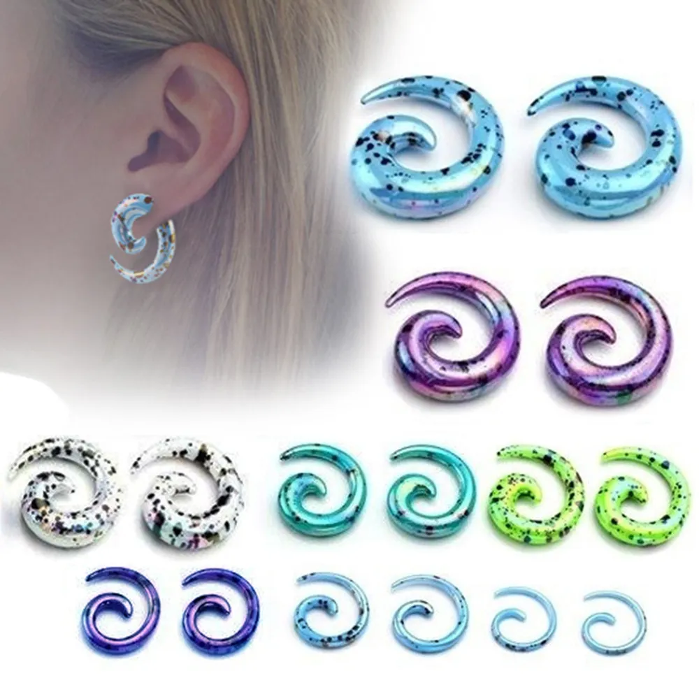 Mix Tamanho 6 Pcs Espiral Espiral Espiral Expansor Preto Dot Multicolor Acrílico Ear Conjuntos de Caracol Esticando Jóias de Caracol 2-12mm